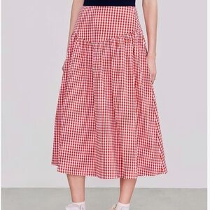 Cider Red and White Low Rise Gingham Zipper Midi Skirt